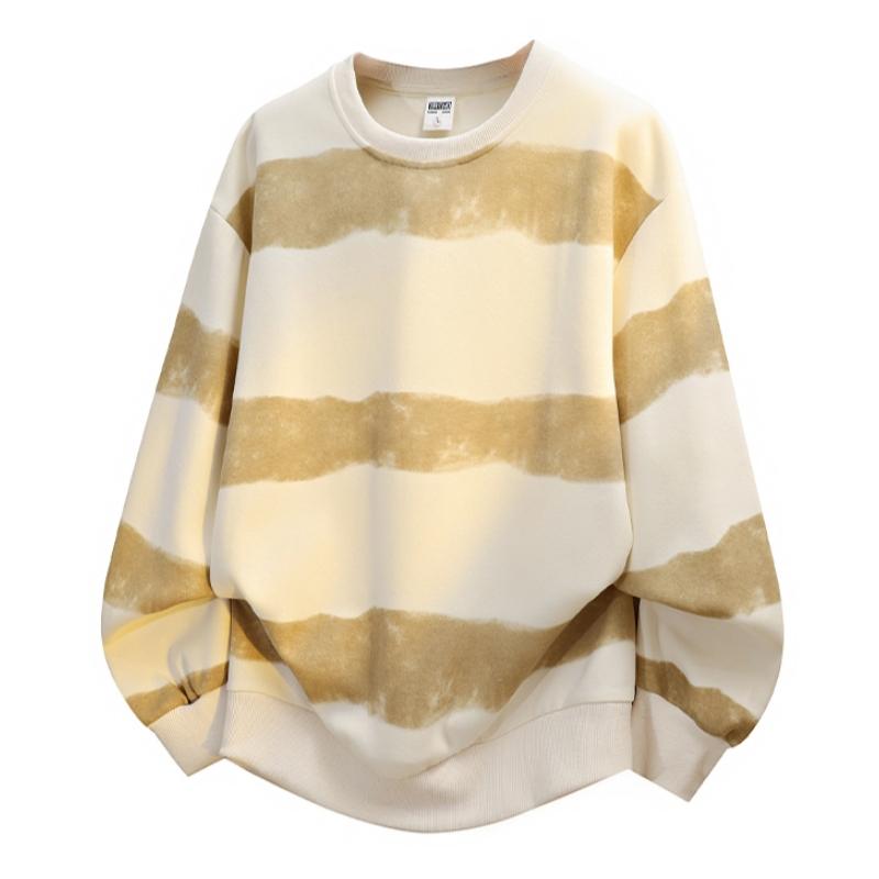Autumn New Men's Sweatshirt, Loose Casual Versatile Youthful Stylish Long Sleeve T-Shirt, Crew Neck Heavyweight Pullover Sweatshirt, Tie-Dye Striped Color Block Long Sleeve T-Shirt, Unisex Trendy Base Shirt, Soft Comfortable Fabric, Suitable for Everyday