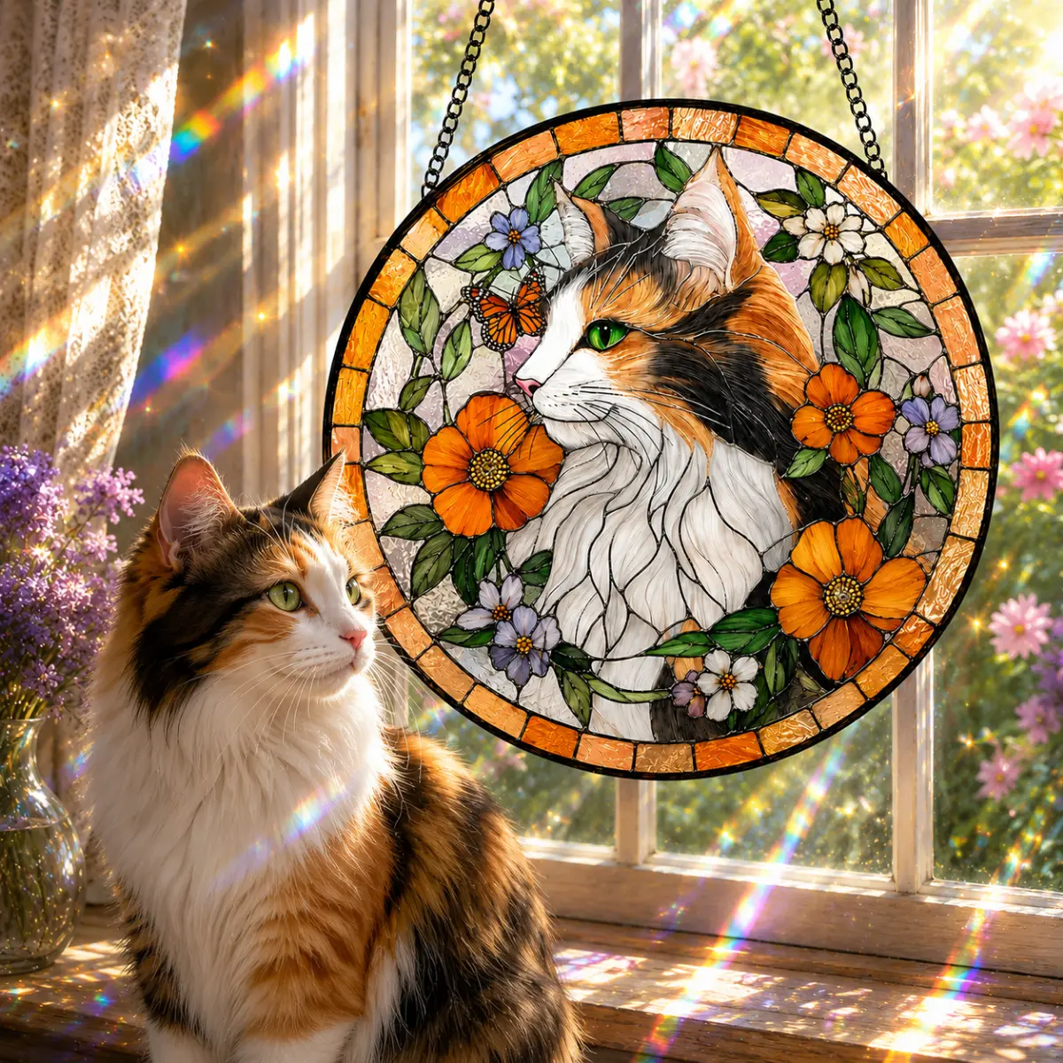Personalized Pet Stained Glass & Acrylic Suncatcher, Custom Dog Cat Photo Portrait, Pet Memorial Gift, Pets Loss Sympathy Keepsake, Rainbow Bridge Window Decor, Gift for Animal Lovers, Gift Art For Mom, Grandpa, Mother, Mama