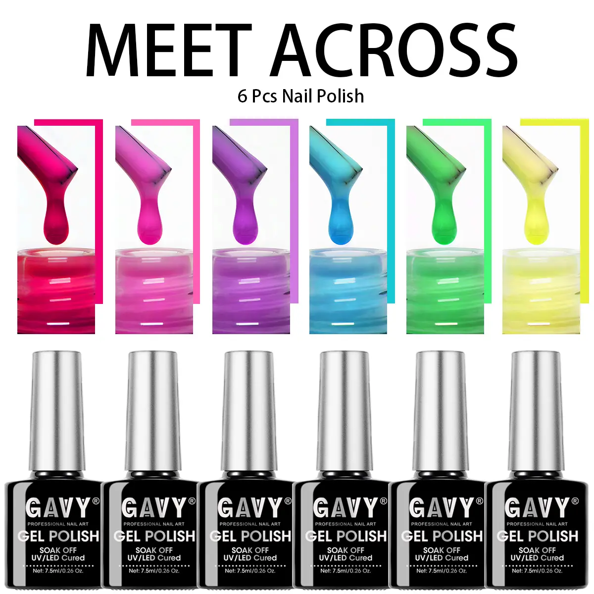 Glow in the Dark Gel Nail Polish Set, 6 Highly Pigmented Luminous Colors, Low-Odor Soak-Off UV/LED Cosmetic Kit for Gel Nails at Home, Manicure, Gift, 1 Set