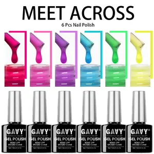 GAVY 1 Set Glow-in-the-Dark Gel Nail Polish Kit, 6-Pack 7.5ml Neon Solid Luminous Pigment (Pink, Blue, Green, Purple, Orange), UV LED Soak-Off, 5-Free Long-Lasting, Non-Toxic Low-Odor Nail Supplies, Rave Event Gift