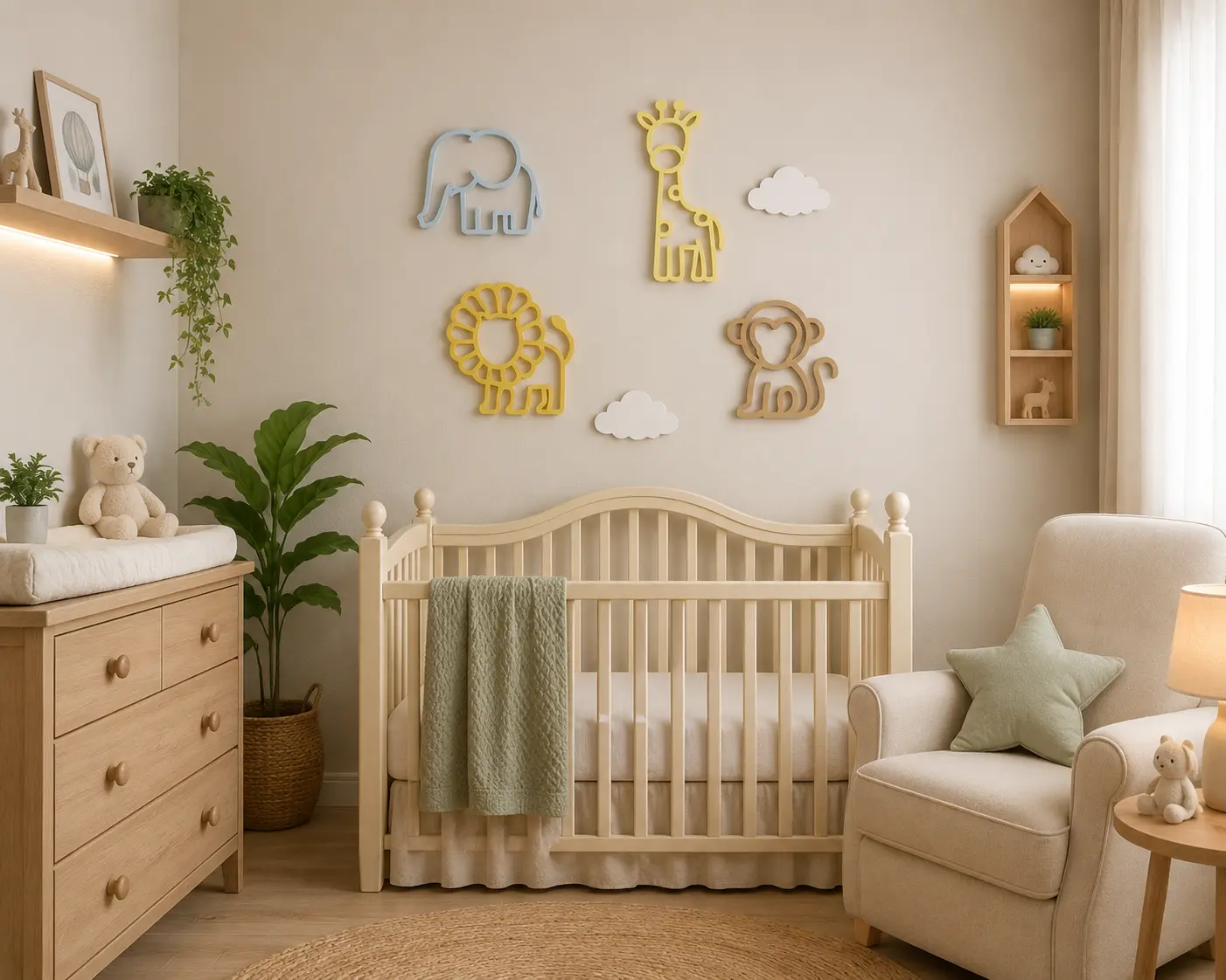 Minimalist Safari Animal Nursery Wall Art Set, 4-Piece Posters & Prints, Modern Baby Room Home Decor