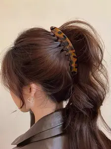 3-Piece Acrylic Hair Claw Clips, Leopard Pattern Hair Clip, Strong Hold Ponytail Holder, Women's Daily Casual Hairstyle Accessories, Banana Clip Comb