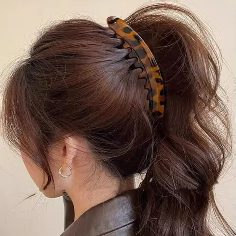 3-Piece Acrylic Hair Claw Clips, Leopard Pattern Hair Clip, Strong Hold Ponytail Holder, Women's Daily Casual Fashion Hair Accessories, Banana Clip Comb