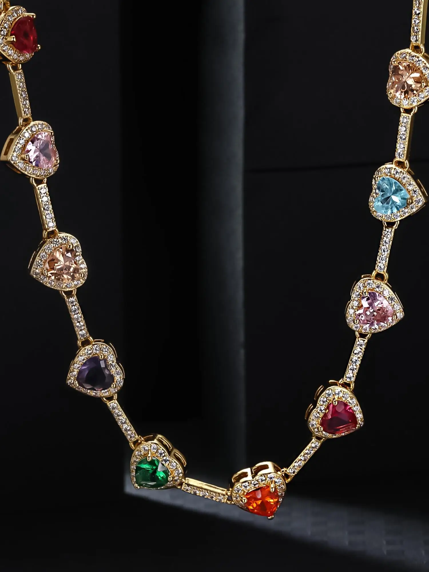 Heart Shaped Colorful Necklace, Elegant Rhinestone Decor Necklace for Women for Gift, Fashion Accessories for Party, Daily Clothing Decor