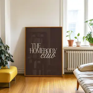 The Homebody Club Print, Brown Beige Trendy Printable Art, Retro Print Bedroom Dorm Room Printable, Living Room Wall Art Quote Print Poster (No Frame)