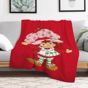 Strawberry Pink Shortcake Throw Camping Chair Picnic Blanket Fluffy Plaid Blankets for Decorative Sofa Portable King Lid Downy,Suitable for both children and adults