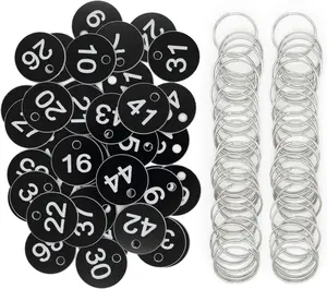 Plastic ID Number Tags Key Tags with Key Rings (50, Black)