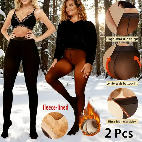 Women's 1/2/3/4/5 Pack Fleece Lined Tights - High Waist, 1-Seam Fake Translucent Sheer, Thick Warm Closed Toe Winter Leggings, Breathable Warmer Elegant Fabric Underwear for Women