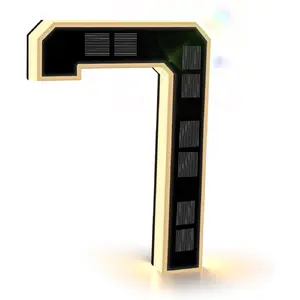 9 Inch Solar Lighted House Numbers for Outside, Light Up Waterproof LED Address Numbers Signs for Houses, Large Personalized Illuminated Exterior Modern House Numbers Light (7-Black, 9IN)