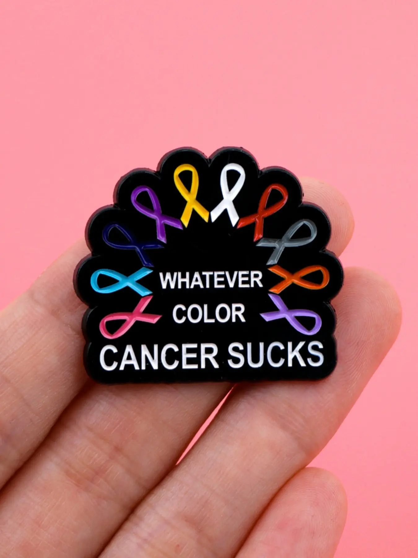 Pink Ribbon Cartoon Quote Enamel Pin Clip, Breast Cancer Prevention Elegant Women Backpack Zinc Alloy Brooch, Fashion Accessory Gift Brooch Pins Lapel Pins