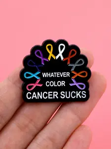 Pink Ribbon Cartoon Quote Enamel Pin, Breast Cancer Prevention Elegant Women Backpack Zinc Alloy Brooch, Fashion Accessory Gift