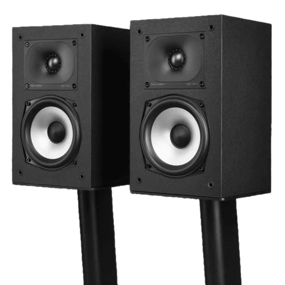 Polk Monitor XT15 Compact Stereo Bookshelf-Surround Speakers (Pair), Hi-Res Audio Certified, Dolby Atmos & DTS:X Compatible, 1" Terylene Tweeter, 5.25" Dynamically Balanced Woofer, Midnight Black, Streaming Ready, Surround Sound Systems, Stereo Speaker