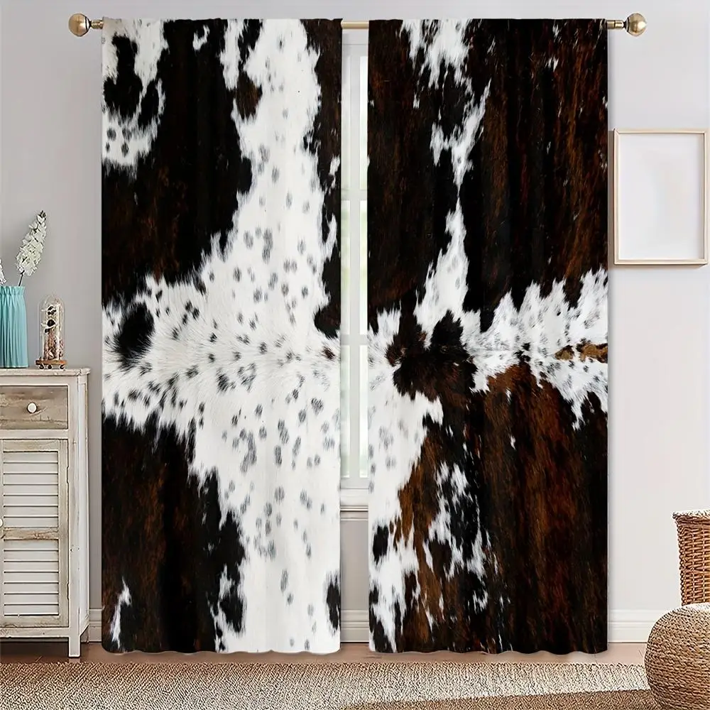 Cute Cow Print Curtain, 2 Counts/set Cow Skin Print Curtain, Window Curtain for Living Room Bedroom Kitchen Study Bathroom Decor, Bedroom Refresh Deco