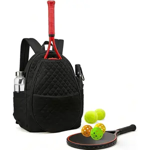 Quilted Tennis Bag for Women, Crossbody Shoulder Tennis Racket Bag for 1-2 Racquets, Pickleball Paddles & Badminton, Pickleball Bags for Women with Pockets, Black