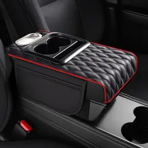 Car Storage Bag with Waterproof PU Leather, Multi-Functional Four-in-One Design, Scratch-Resistant, Detachable Cup Holder, Anti-Slip, Storage Box, Tissue Box for In-Car Organization