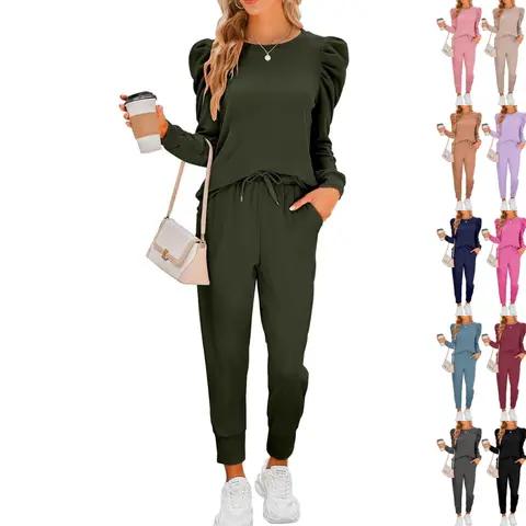 Imily Bela  Sweatsuits for Women 2 Piece Outfits Puff Long Sleeve Crewneck Pullover Sweatshirt Jogger Lounge Sets