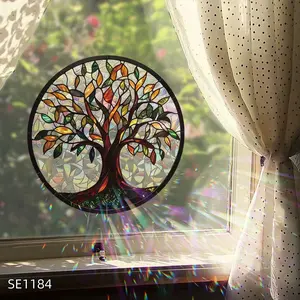 Colorful Life Tree 28x28cm Static Window Sticker, Waterproof UV-Resistant, Ideal for Home Glass Windows and Car Decorations