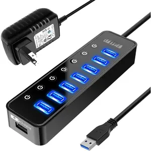 USB Hub 3.0,  7-Port USB Data Hub Splitter with One   Port and Individual On/Off Switches and 5V/4A Power Adapter USB Extension for MacBook,  Pro/Mini and More.
