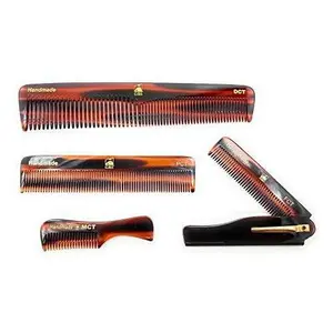 G.B.S Handmade Stylish Comb Set- Hair Styling Grooming For Men, Women Fine Toothed Tortoise Combs Pack of 4 1 DCT Dressing, 1 FCT Folding, 1 PCT Pocket & 1 MCT Mustache Comb Gift Haircare