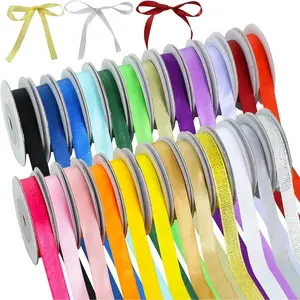 24 Colors 120yds Satin Ribbon Rolls 3/8 Inch Thin Solid Fabric Ribbons for  Wrapping Invitation Floral Hair Balloons Bows Craft Sewing Party Wedding Birthday Decoration Bouquet(5yd/Roll)