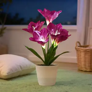 Artificial Purple Lily Flower Lamp - Artificial Potted Flower Light, Christmas Birthday Gifts for Women Wife Girlfriend Mom Anniversary Bedroom Bar Coffee Shop Night Light Lamp Home Decor