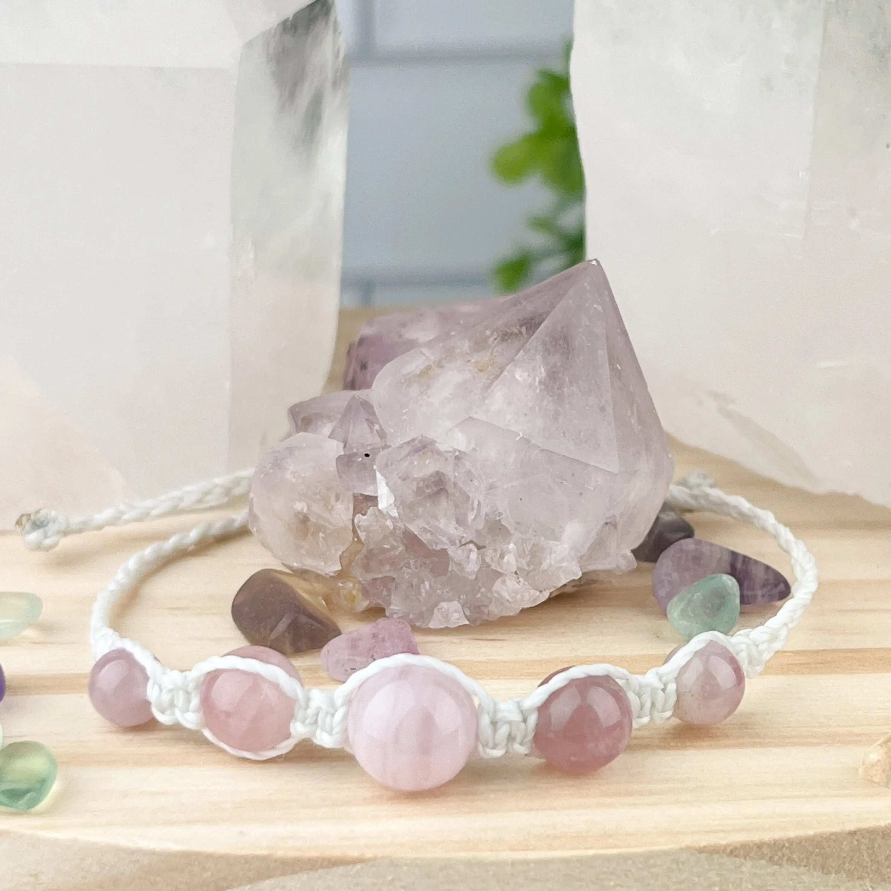 Rose Quartz Hand Knotted Bead Bracelet with Adjustable Size - Natural Stone Jewelry for Unconditional Love & Self-Love Intention Women's Crystal Bracelet