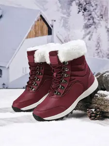 Women's High-Quality Lace-Up High-Cut Warm Outdoor Hiking Snow Boots for Autumn & Winter, Fleece-Lined for Warmth, Windproof, Anti-Slip & Waterproof, Suitable for Daily Wear and Outdoor Sports.