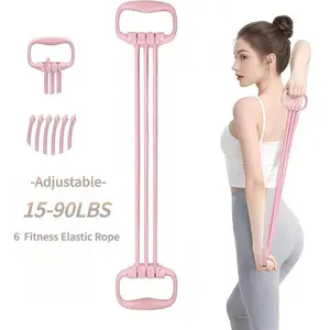 6-Tube Adjustable Exercise Stretch Bands with Comfort Grips, Portable Strength Training Equipment for Home Gym Pilates and Daily Fitness