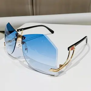 Y2K Frameless Glasses - Oversized Gradient Lenses Hollow-Out Legs Anti-Glare For Vacations Photography Summer Beach