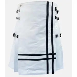 Men's White Leather Modern Kilt