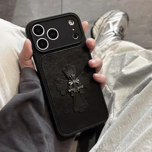 Trendy Leather Texture Cross Phone Case for Apple 17 Pro Max, Protective Cover for iPhone 16 New Model, Stylish Mobile Accessories