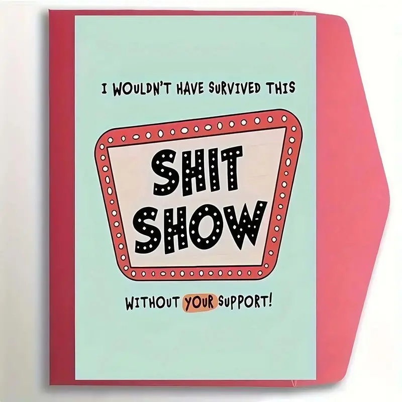 Funny Thank You Card with Envelope, 1pc Shit Show Card for Friends & Family, Humorous Dad Card, Perfect Gift for Parties & Events, Fun Party Cards, Greeting Card