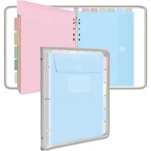 Document Organizer, Soft PVC Binder with 12 Colorful Pockets - Zipper 3 Ring Binder with Dividers, Letter Size 11'' x 8.5'', Large Capacity Cute Folder for School Office & Home Use, Grey