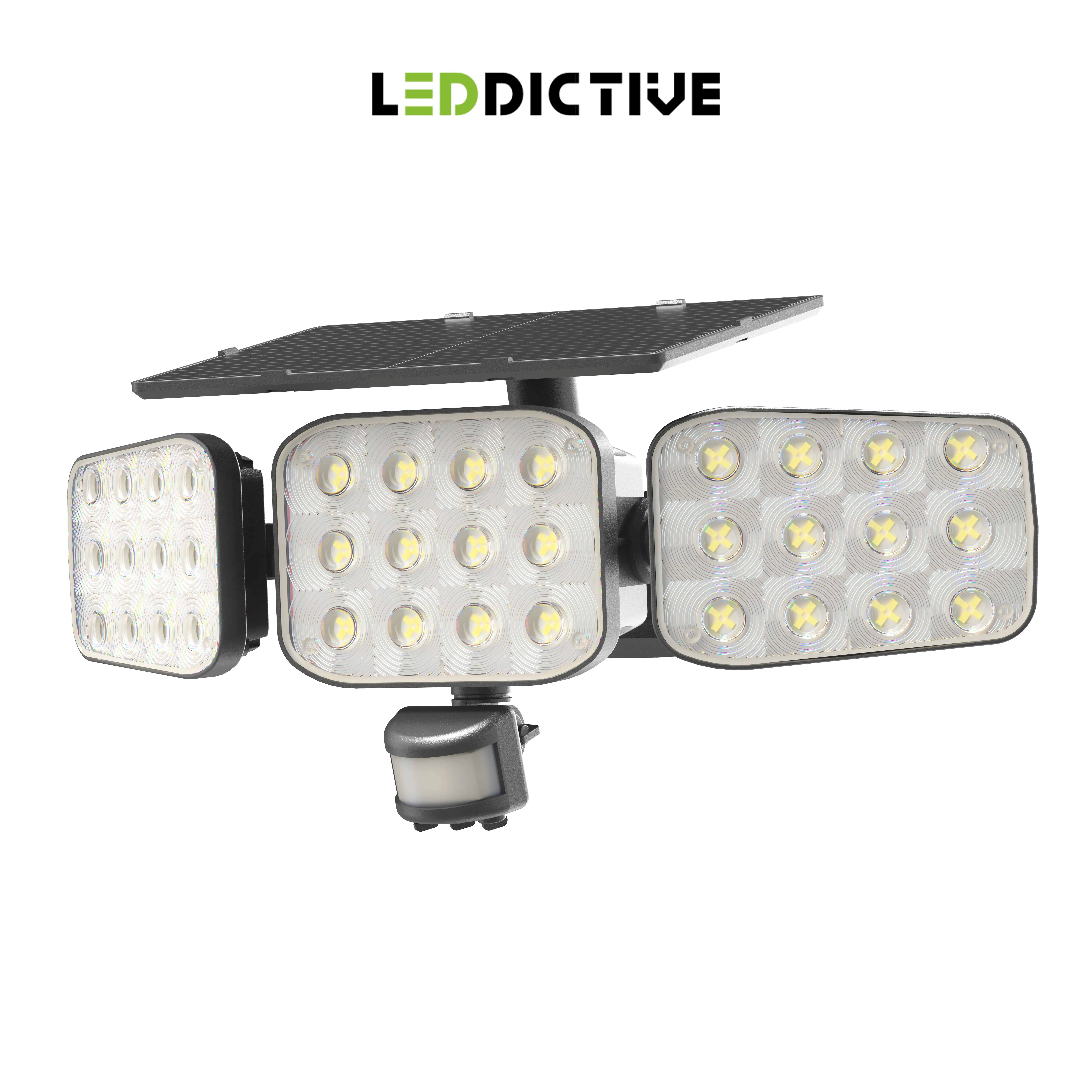 Solar Lights Outdoor Motion Sensor 4000LM Bright Flood Light,3 Modes Motion Sensor Super Bright Powerful Batteries 3 Heads LED Security Lights IP65 Waterproof Wide Angle