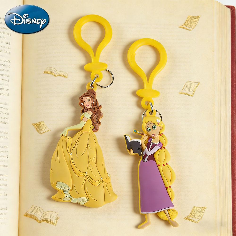 1PC Disney Princess Keychain Officially Licensed Collectible Belle Rapunzel Gorgeous Gown Dress Anime Peripheral Backpack Decoration Car key Pendant Desk Ornament Durable PVC Rubber Gift