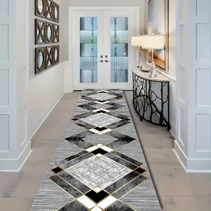 Nordic Style Geometric Print Hallway Rug, Long Strip Carpet, Modern Runner Rug, Flannel Fabric, Suitable for Corridor Entry Kitchen Living Room, Geometric Pattern Rug