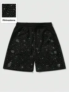 Men's Street Style Fitted Shorts, American Design with Rhinestones Star Pattern, Summer Casual Wear, Casual Fashion Shorts, Ideal for Daily, Casual Streetwear Shorts