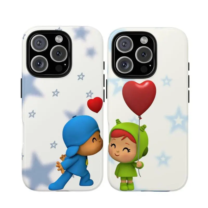 Cute Pocoyo Couple Smartphone Casing, Romantic Kawaii Blue Cartoon Design, Tough Shockproof Protective Cellphone Accessory, Gift for Couples, Compatible with iPhone 11-17 Pro Max/Plus & Samsung Galaxy S22-S25 Devices