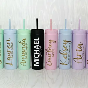 Set of 3/4/5- 16 oz Pastel Acrylic Matte Tall Skinny Tumbler, comes w/ Lid and Straw, Perfect for travel, Customized cup, Wedding Bachelorette Party, Bridesmaid gifts, Gift for friend Bottle Drinkware Stylish, Printed Bottled Water Bottles