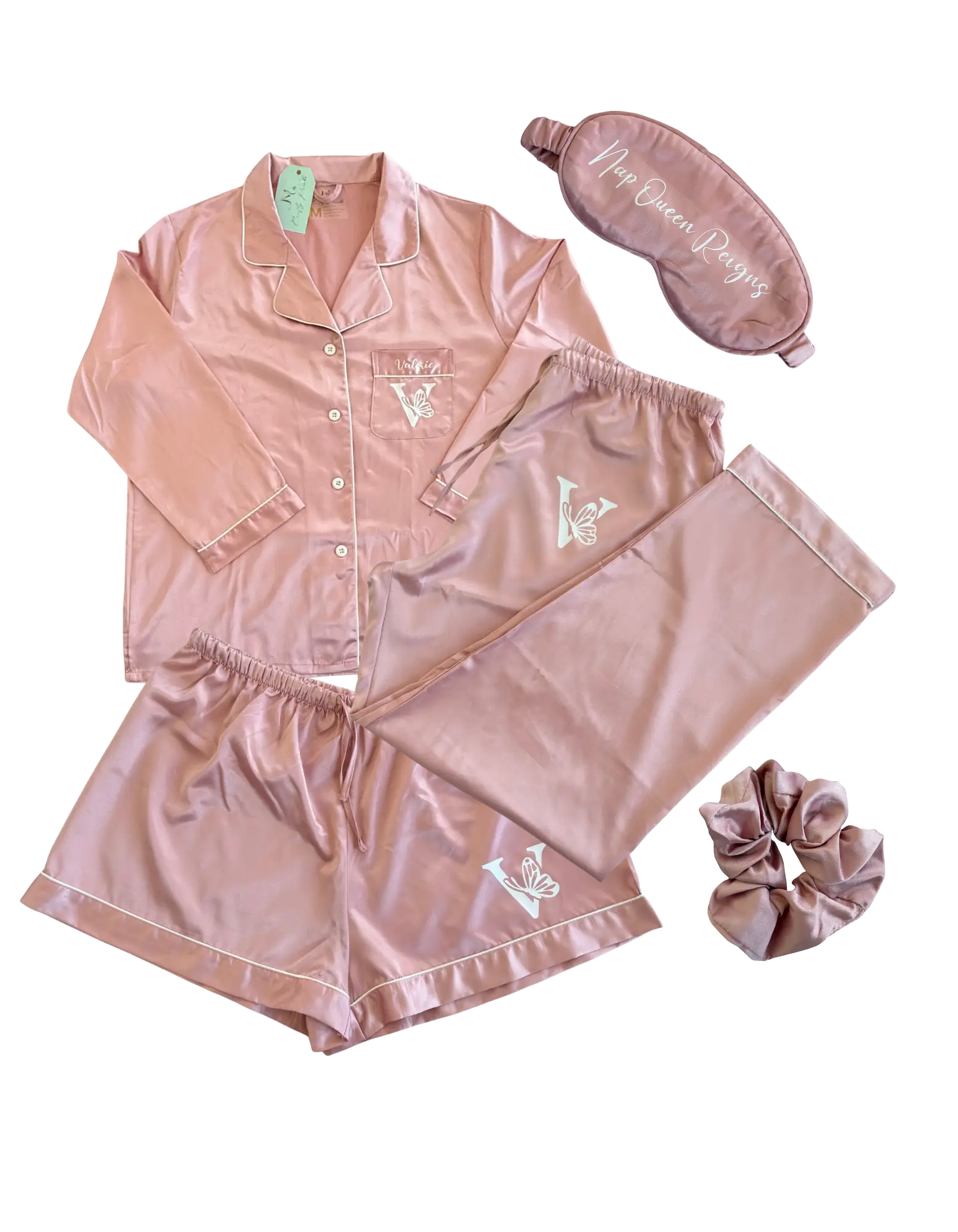 Personalized 5-Piece Satin Pajama Set