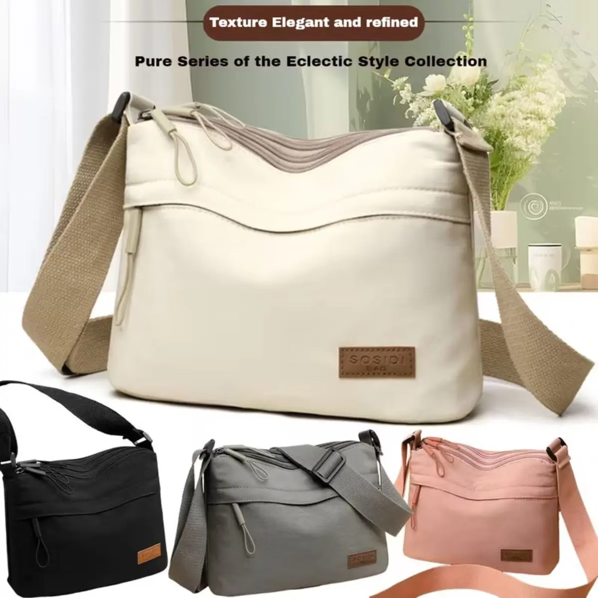 Women's Large Capacity Nylon Crossbody Bag - Multi-Zip Pockets, Lightweight Waterproof, Adjustable Strap, Everyday Travel & Work Shoulder Purse
