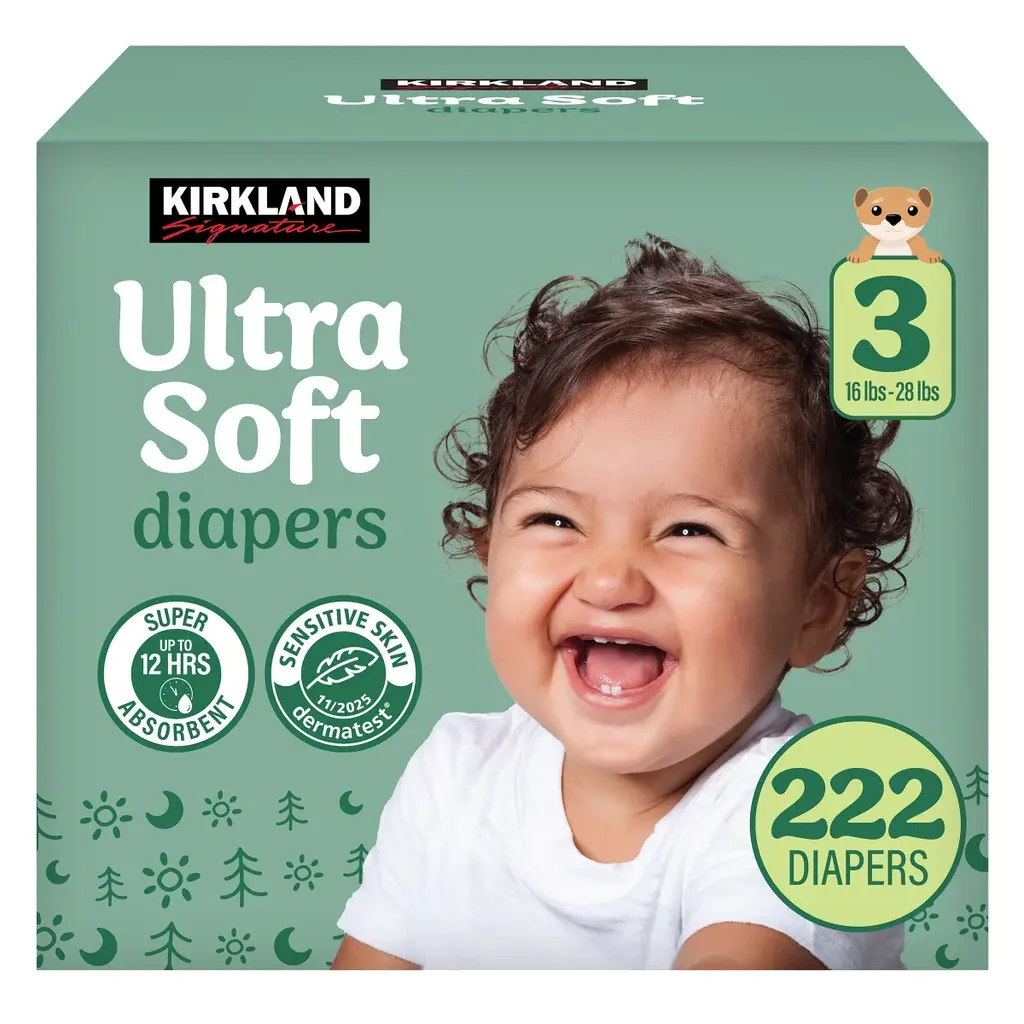 Signature Cotton Disposable Baby Diapers - 20% Plant-Based, Size 3 (16-28 lbs), 222 Count
