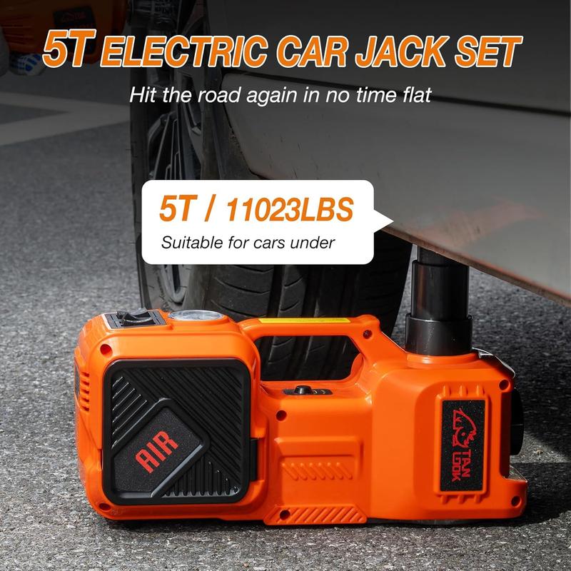 Electric Car Jack Kit with Hydraulic Lift 5-Ton, Tire Inflator Heavy-Duty 12V Floor Jack for Sedans,SUVs,MPVs & Trucks.Ideal for Tire Changes & Garage Repairs