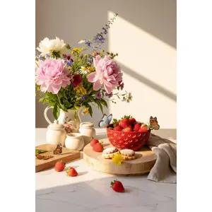 Ceramic Strawberry Bowl with Glazed Textured Finish – Cottage Summer Serving Décor