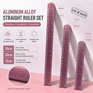 3-Piece Aluminum Ruler Set, High Aesthetic Style, Dual Scale Precision Measurement, Durable for Students, Office, Crafts