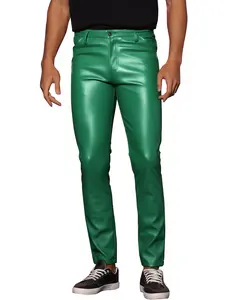 INSPIRE CHIC Faux Leather Pants for Men's Slim Fit Motorcycle Biker Skinny Trousers