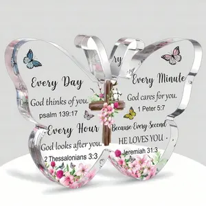 1-Piece Acrylic Butterfly Christian Bible Verse Decoration, Religious Gift for Women, Mother's Day Birthdays Christmas Home Office Desktop Decor, Crystal Clear Scratch-Resistant, Freestanding Keepsake, Graduation Confirmation Faith Gift