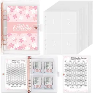 100 Envelopes Challenge Binder with Laminated $5050 Tracker Sheet & Pre-numbered Pockets