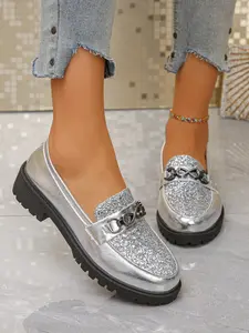 Women's Flat Slip on loafers Loafers Shoes with Metal Buckle Strap, Round Toe Flats, Casual Fashion Design, Comfortable Daily Wear Footwear for Women