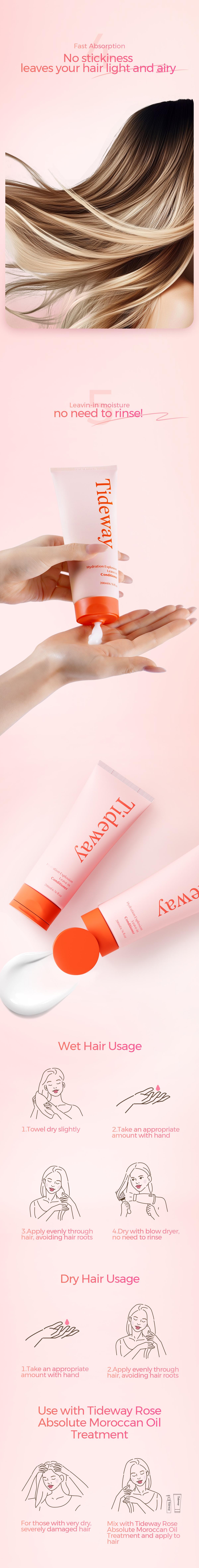 Tideway Beauty Explosively Moisture Hydration Leave-in Conditioner -  Instant Hydration, Multi-Repair, and UV Protection for Silky, Smooth, and Resilient Hair with Keratin, Peptides, and 8 Amino Acids - 6.76 oz